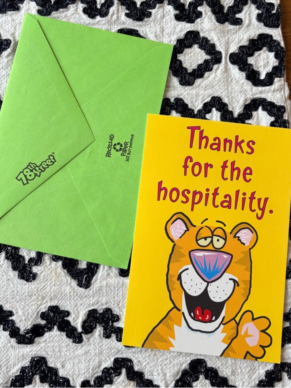 Vintage Unused American Greetings Tiger Thanks for the Hospitality' Card